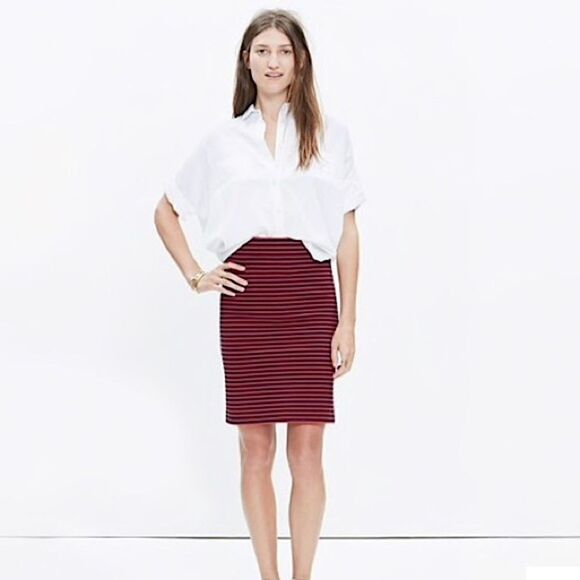 Madewell Striped Downtown Ponte Knit Pencil Skirt Size, red blue, small S - Picture 4 of 8